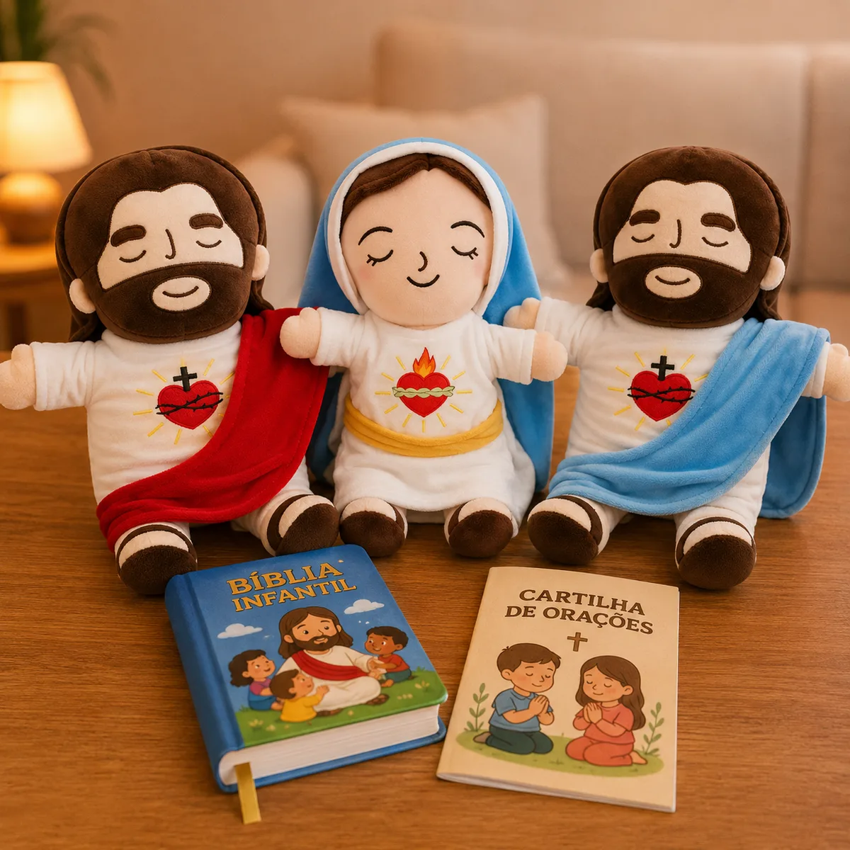 Demonstração do Kit Trindade Sagrada — Jesus Vermelho, Jesus Azul e Maria